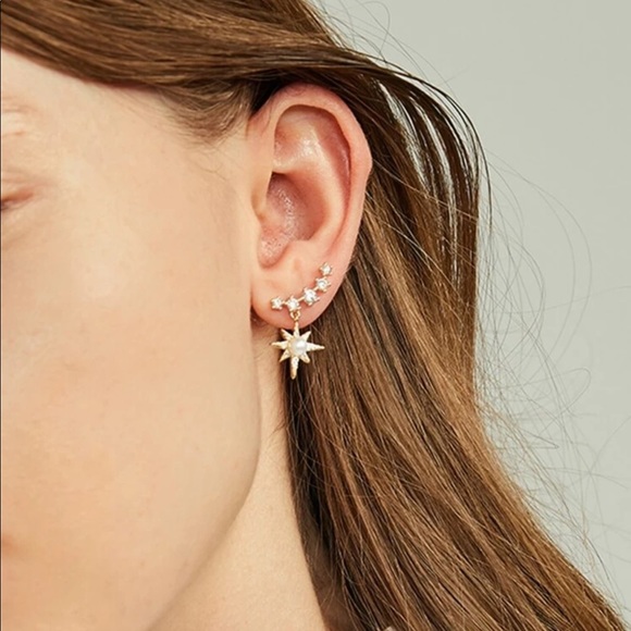 My Added Sparkle Jewelry - 3/$30 Rhinestone Engraved Pearl & Star Earrings